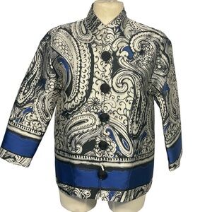 Caroline Rose Black White Blue Paisley Graphic Art To Wear Blazer Jacket Sz XS/S